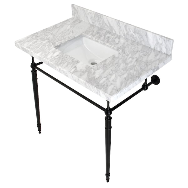 Fauceture KVPB3622M8SQ0 36" Console Sink with Brass Legs (8-Inch, 3 Hole), Marble White/Matte Black KVPB3622M8SQ0 - main